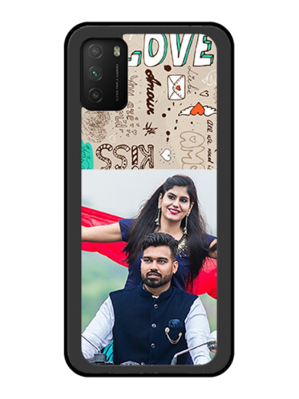 Custom Poco M3 Custom Glass Phone Case  - Love Doodle Pattern 