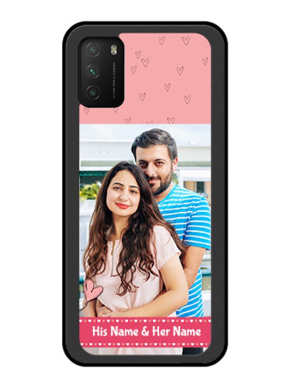 Custom Poco M3 Personalized Glass Phone Case  - Love Design Peach Color