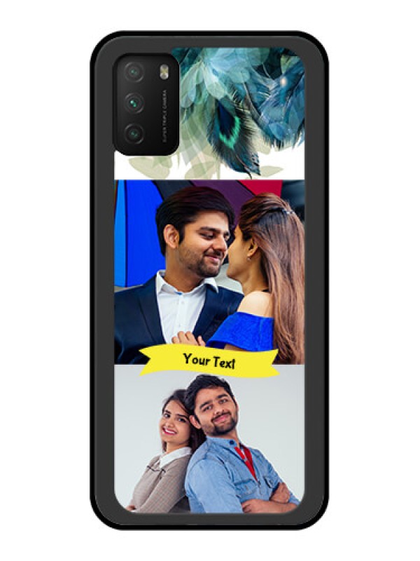 Custom Poco M3 Personalized Glass Phone Case  - Image with Boho Peacock Feather Design