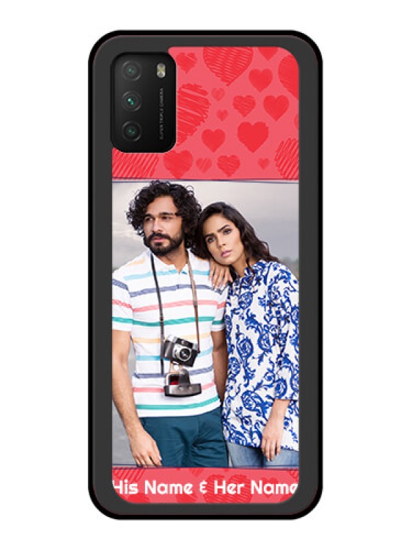 Custom Poco M3 Photo Printing on Glass Case  - with Red Heart Symbols Design