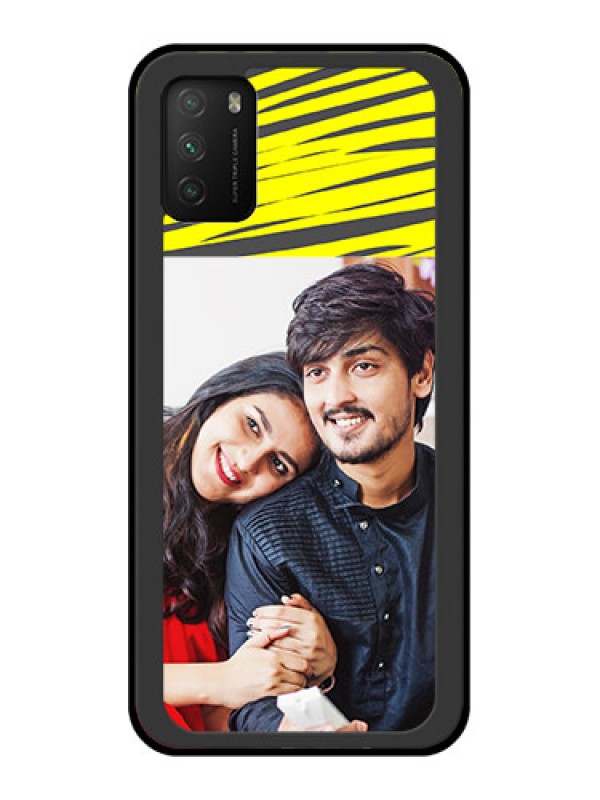 Custom Poco M3 Photo Printing on Glass Case  - Yellow Abstract Design