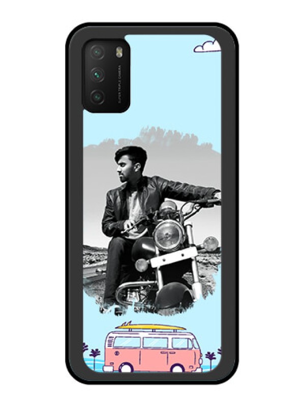 Custom Poco M3 Photo Printing on Glass Case  - Travel & Adventure Design