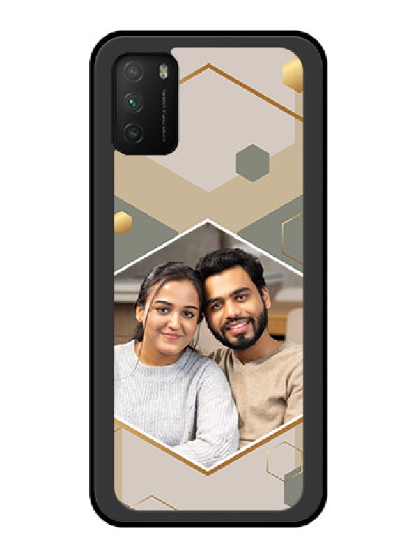 Custom Poco M3 Photo Printing on Glass Case - Stylish Hexagon Pattern Design