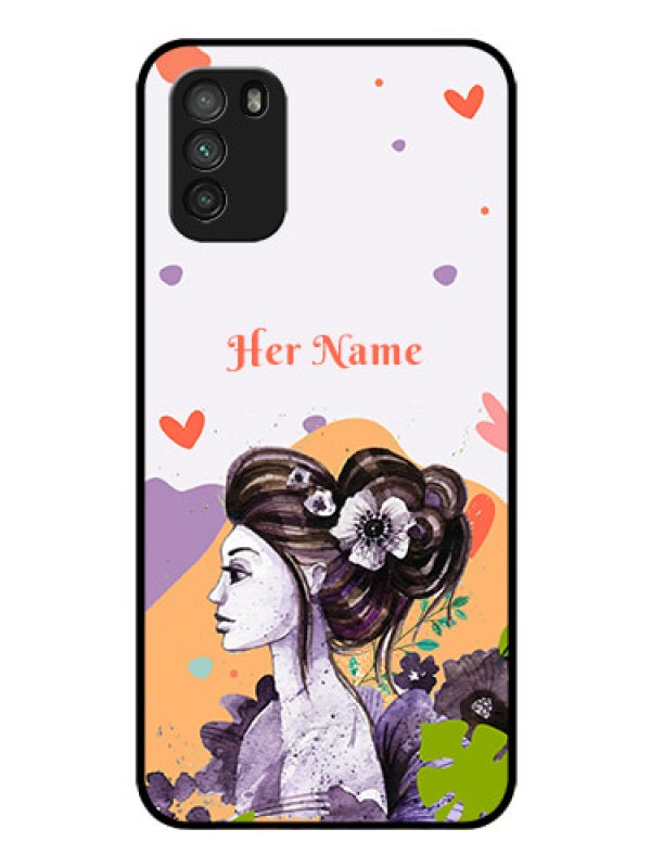 Custom Poco M3 Personalized Glass Phone Case - Woman And Nature Design
