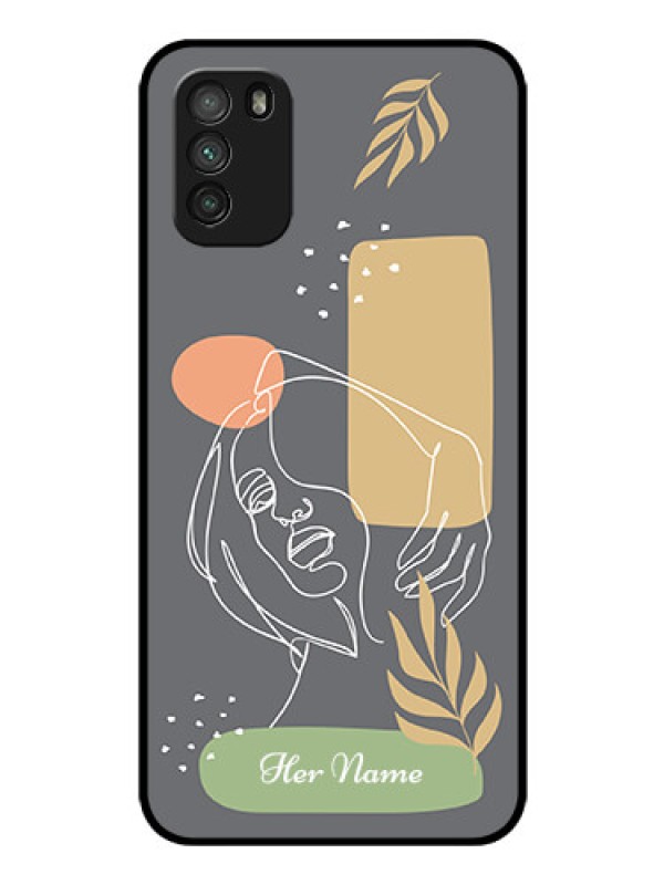 Custom Poco M3 Custom Glass Phone Case - Gazing Woman line art Design