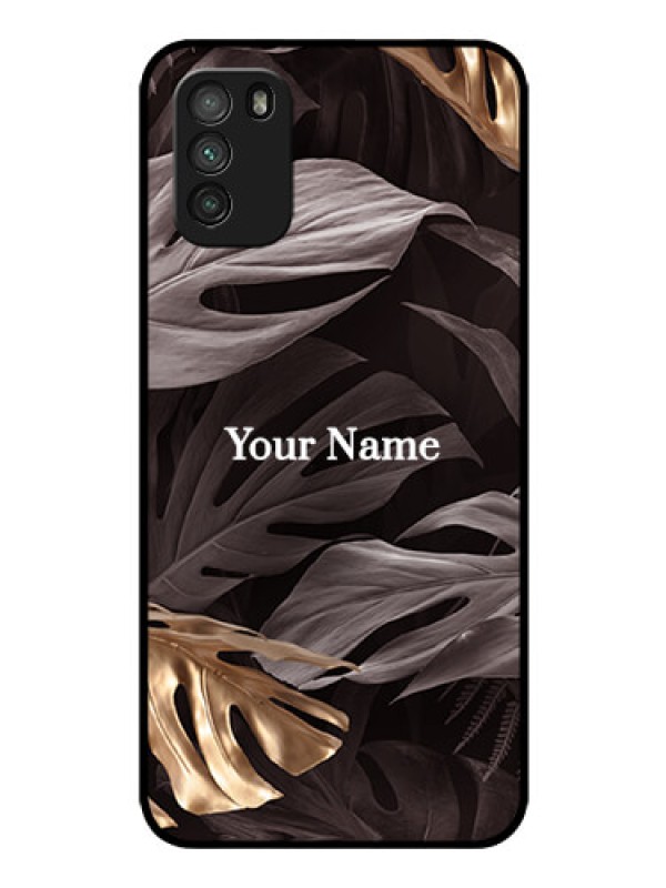 Custom Poco M3 Personalised Glass Phone Case - Wild Leaves digital paint Design