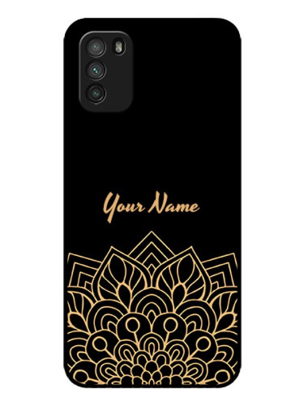 Custom Poco M3 Custom Glass Phone Case - Golden mandala Design