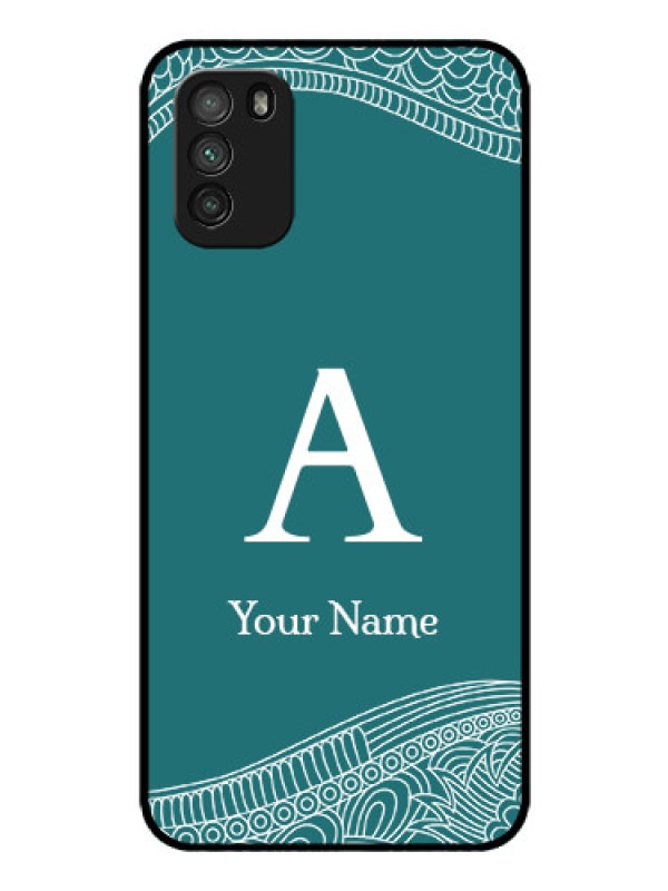Custom Poco M3 Personalized Glass Phone Case - line art pattern with custom name Design