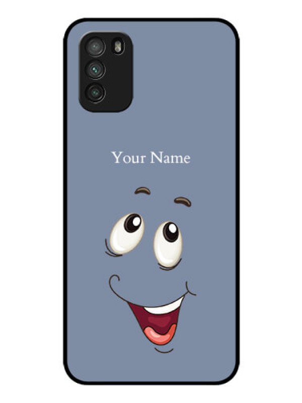 Custom Poco M3 Photo Printing on Glass Case - Laughing Cartoon Face Design