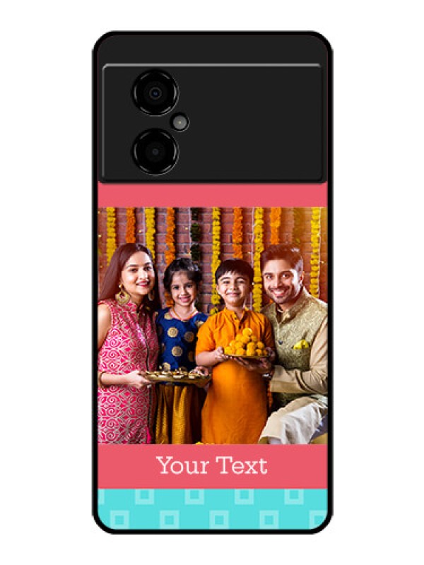 Custom Poco M4 5G Personalized Glass Phone Case - Peach & Blue Color Design