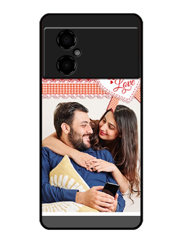Custom Poco M4 5G Custom Glass Mobile Case - Red Love Pattern Design