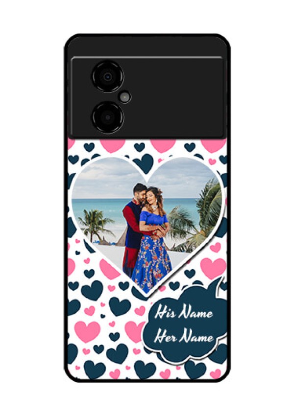 Poco M4 5G Custom Glass Phone Case - Pink & Blue Heart Design