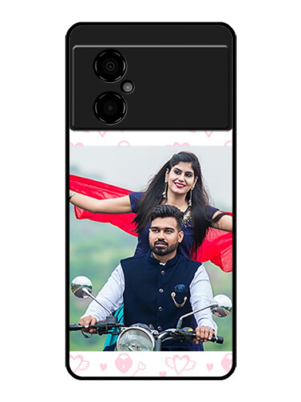 Custom Poco M4 5G Custom Glass Mobile Case - Pink Flying Heart Design