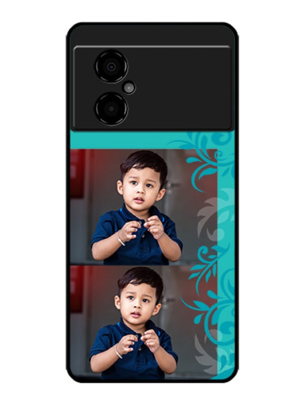 Custom Poco M4 5G Personalized Glass Phone Case - with Photo and Green Floral Design