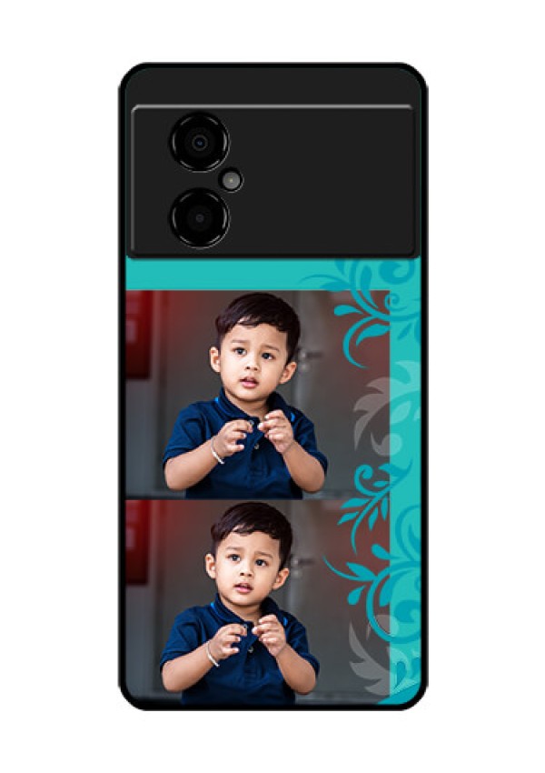 Poco M4 5G Personalized Glass Phone Case - with Photo and Green Floral Design