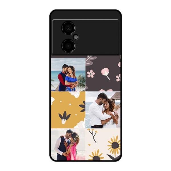 Poco M4 5G Photo Printing on Glass Case - 3 Images with Floral Design Poco M4 5G Photo Printing on Glass Case - 3 Images with Floral Design