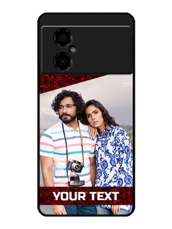 Custom Poco M4 5G Personalized Glass Phone Case - Image Holder with Glitter Strip Design