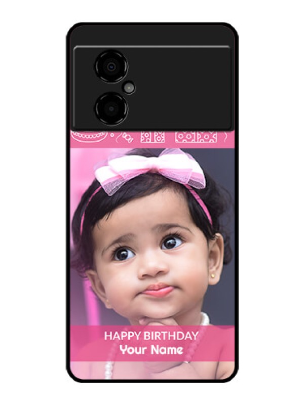 Custom Poco M4 5G Photo Printing on Glass Case - with Birthday Line Art Design