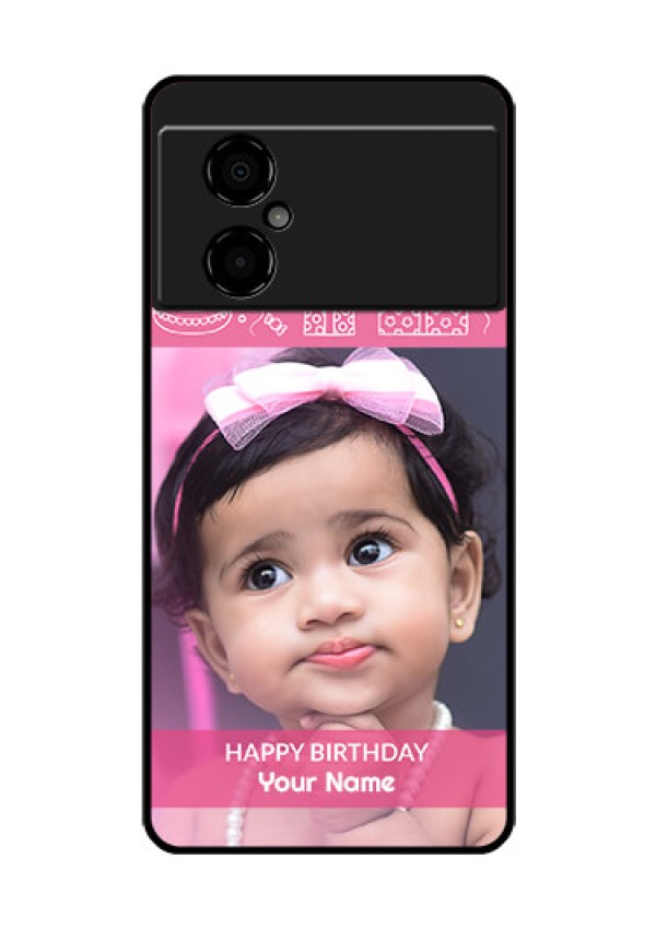 Poco M4 5G Photo Printing on Glass Case - with Birthday Line Art Design