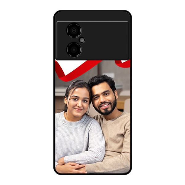 Poco M4 5G Photo Printing on Glass Case - Red Ribbon Frame Design