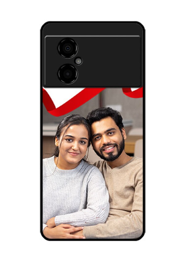 Poco M4 5G Photo Printing on Glass Case - Red Ribbon Frame Design