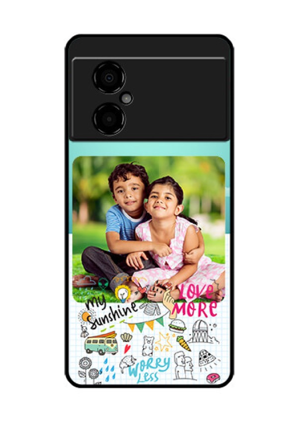 Poco M4 5G Photo Printing on Glass Case - Doodle love Design