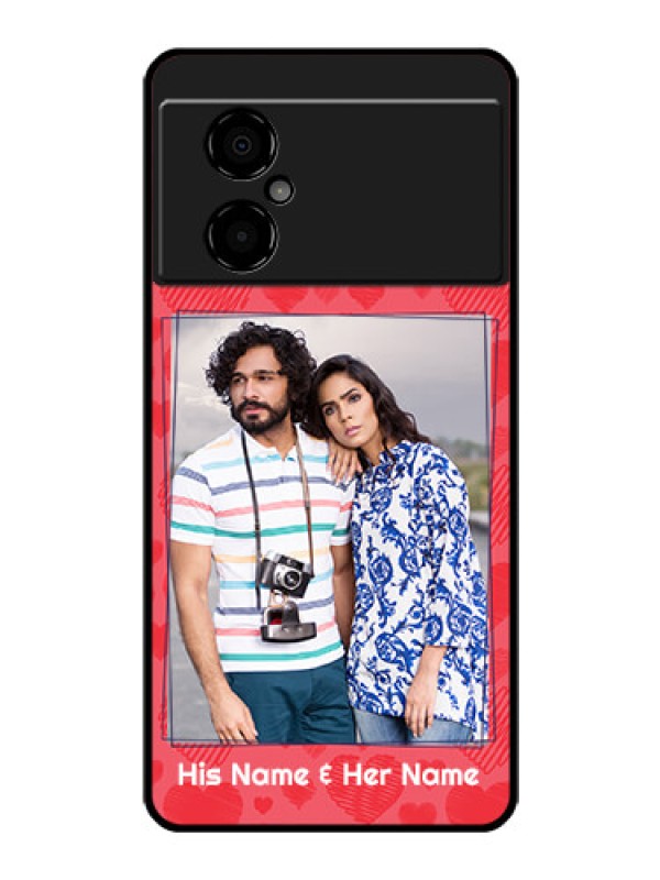 Custom Poco M4 5G Photo Printing on Glass Case - with Red Heart Symbols Design