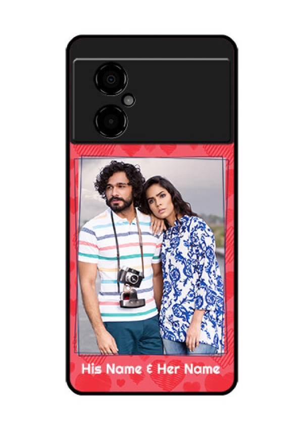 Poco M4 5G Photo Printing on Glass Case - with Red Heart Symbols Design