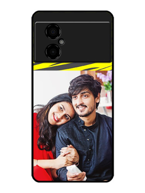 Custom Poco M4 5G Photo Printing on Glass Case - Yellow Abstract Design