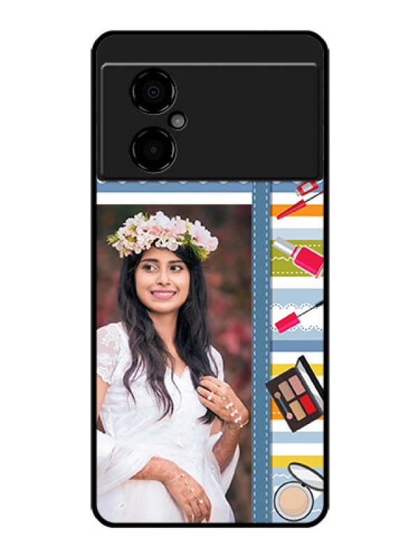 Custom Poco M4 5G Personalized Glass Phone Case - Makeup Icons Design