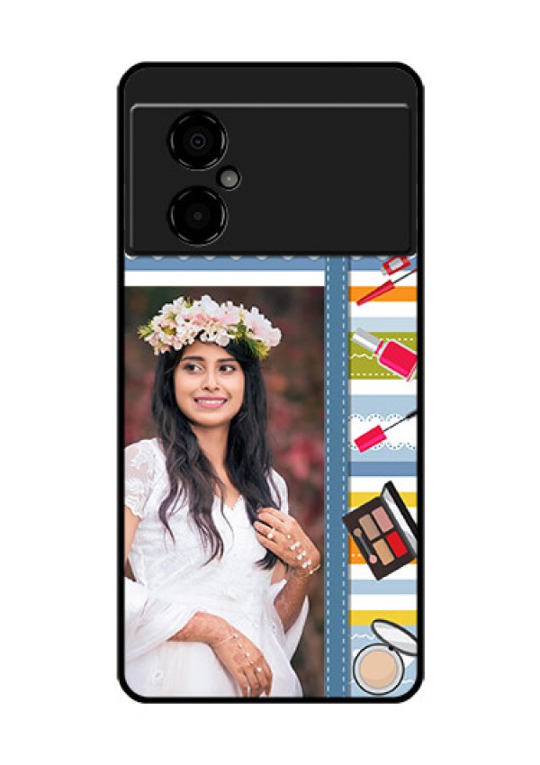 Poco M4 5G Personalized Glass Phone Case - Makeup Icons Design