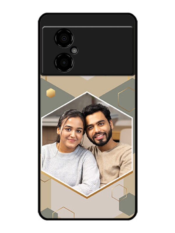 Custom Poco M4 5G Photo Printing on Glass Case - Stylish Hexagon Pattern Design