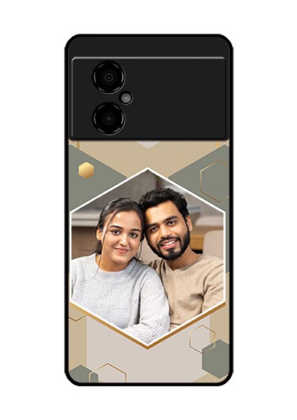 Poco M4 5G Photo Printing on Glass Case - Stylish Hexagon Pattern Design