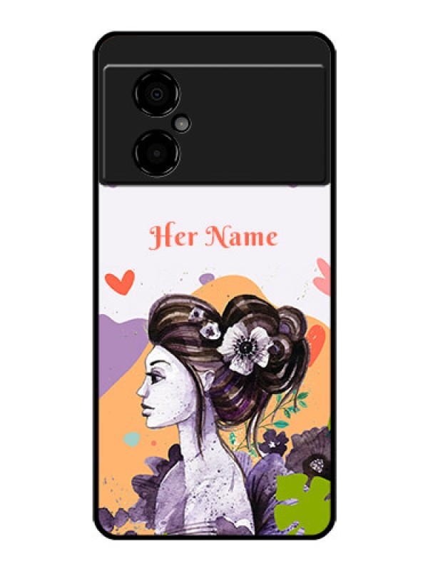 Custom Poco M4 5G Personalized Glass Phone Case - Woman And Nature Design