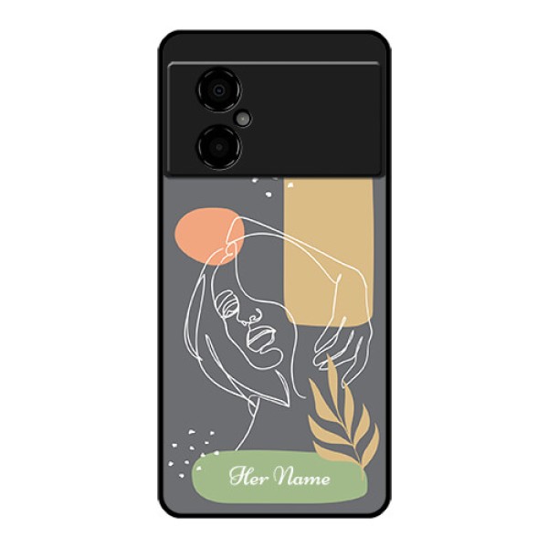Poco M4 5G Custom Glass Phone Case - Gazing Woman line art Design Poco M4 5G Custom Glass Phone Case - Gazing Woman line art Design