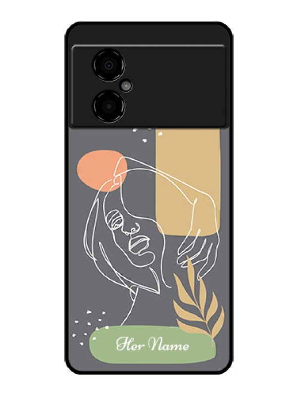 Custom Poco M4 5G Custom Glass Phone Case - Gazing Woman line art Design