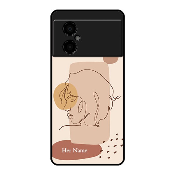 Poco M4 5G Photo Printing on Glass Case - Calm Woman line art Design Poco M4 5G Photo Printing on Glass Case - Calm Woman line art Design