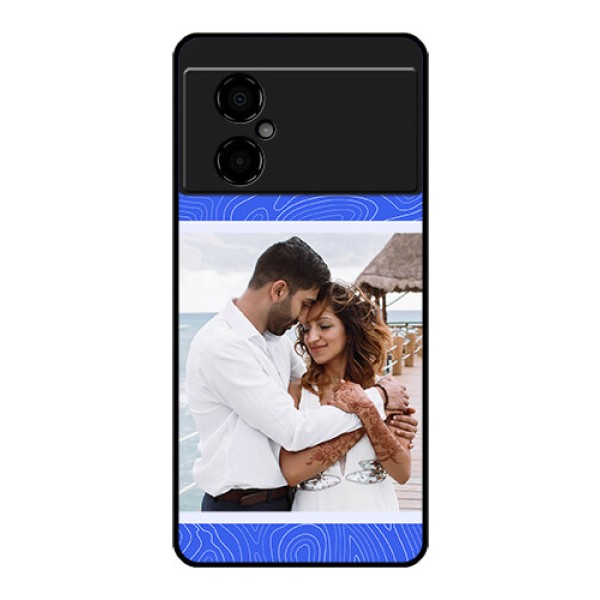 Poco M4 5G Custom Glass Mobile Case - Curved line art with blue and white Design Poco M4 5G Custom Glass Mobile Case - Curved line art with blue and white Design