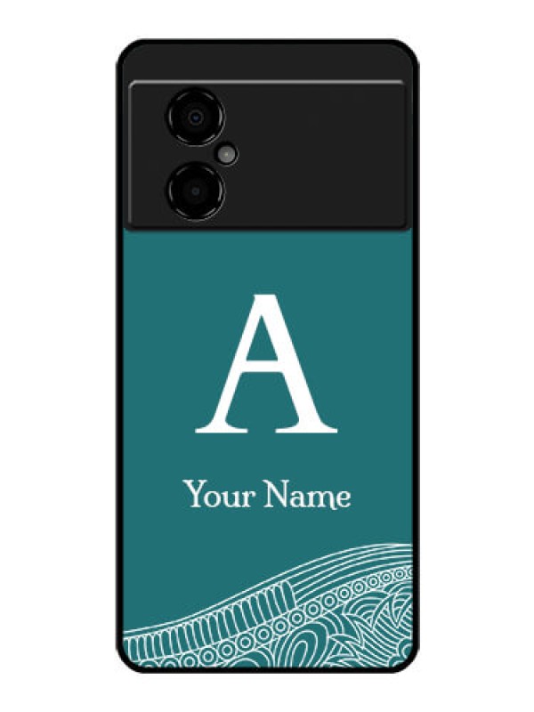 Custom Poco M4 5G Personalized Glass Phone Case - line art pattern with custom name Design