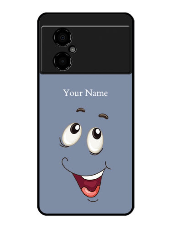 Custom Poco M4 5G Photo Printing on Glass Case - Laughing Cartoon Face Design