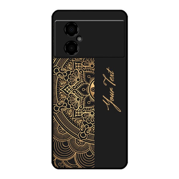 Poco M4 5G Photo Printing on Glass Case - Mandala art with custom text Design Poco M4 5G Photo Printing on Glass Case - Mandala art with custom text Design