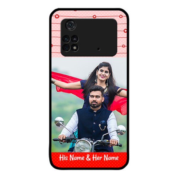 Poco M4 Pro 4G Personalized Glass Phone Case - Red Pattern Case Design