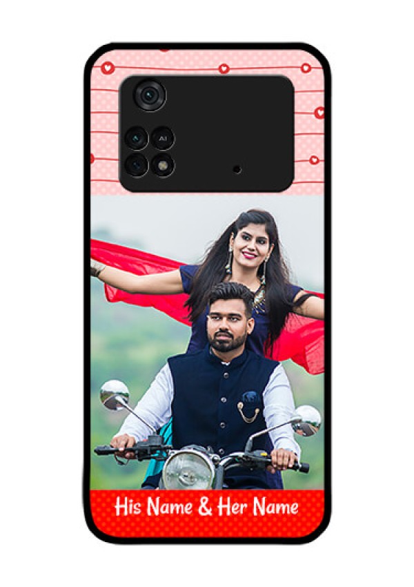 Poco M4 Pro 4G Personalized Glass Phone Case - Red Pattern Case Design