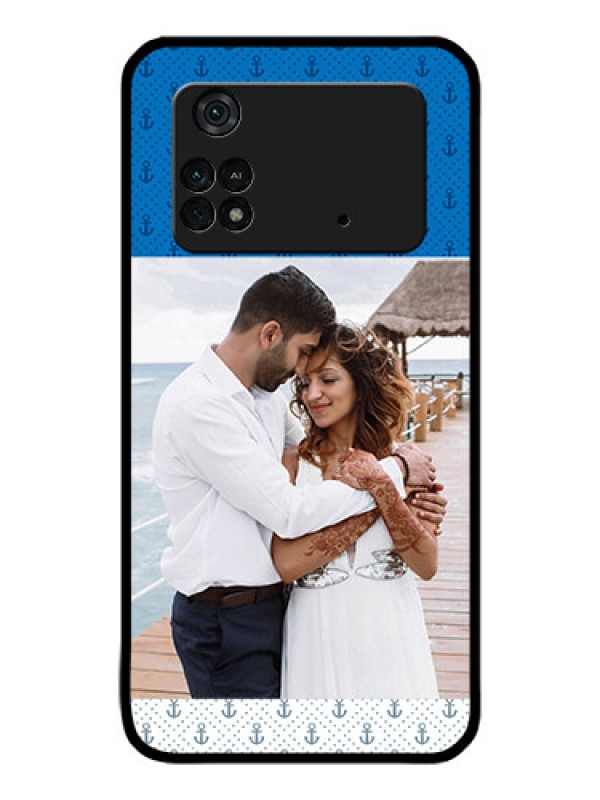Custom Poco M4 Pro 4G Photo Printing on Glass Case - Blue Anchors Design