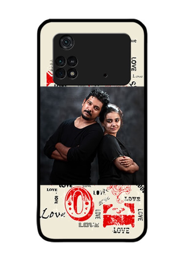 Poco M4 Pro 4G Photo Printing on Glass Case - Trendy Love Design Case