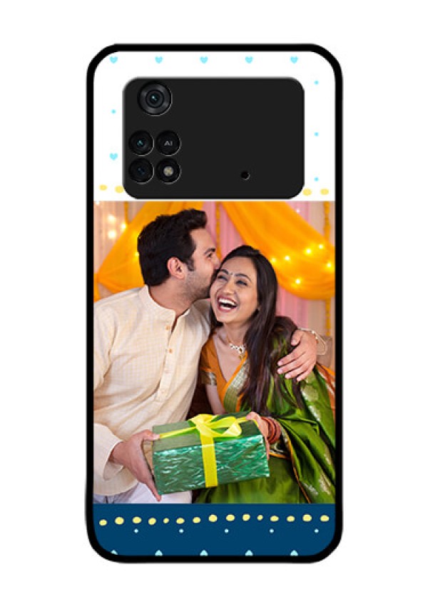 Poco M4 Pro 4G Personalized Glass Phone Case - White and Blue Abstract Design