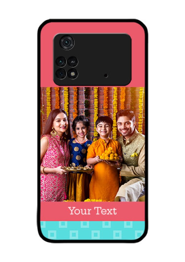 Poco M4 Pro 4G Personalized Glass Phone Case - Peach & Blue Color Design