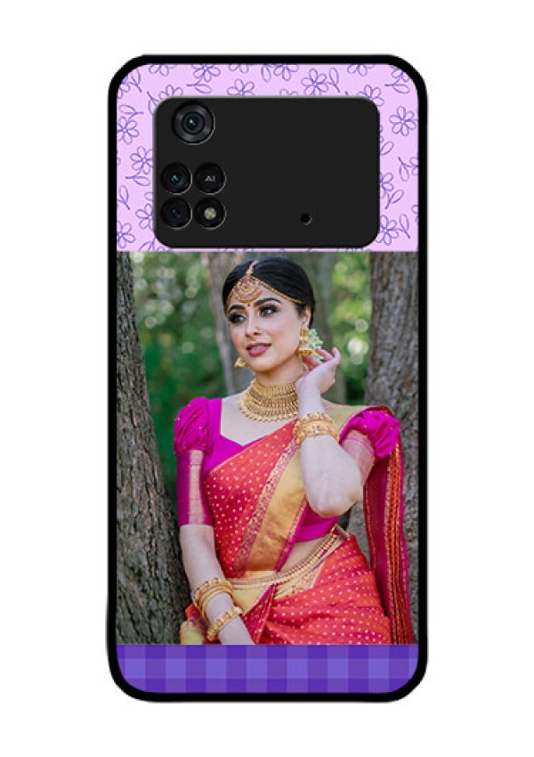 Poco M4 Pro 4G Custom Glass Phone Case - Purple Floral Design