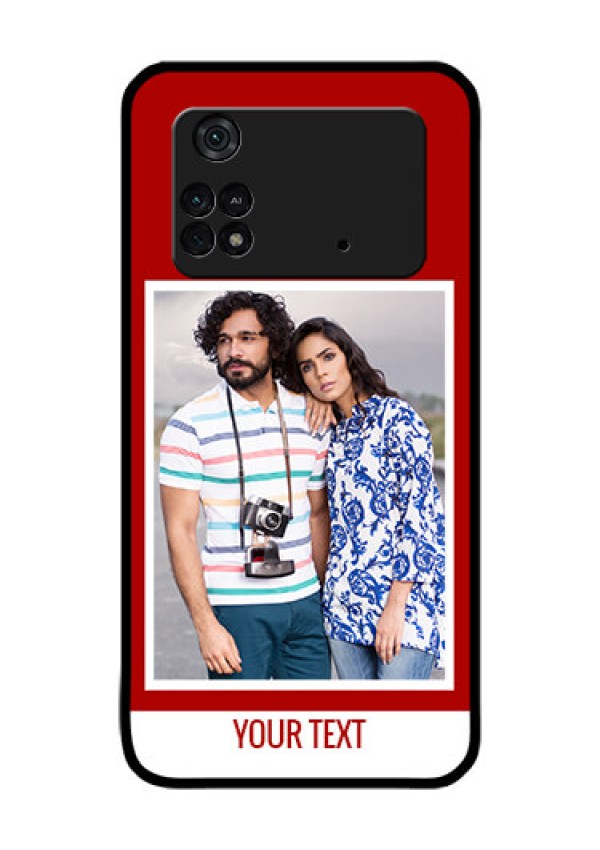 Poco M4 Pro 4G Personalized Glass Phone Case - Simple Red Color Design