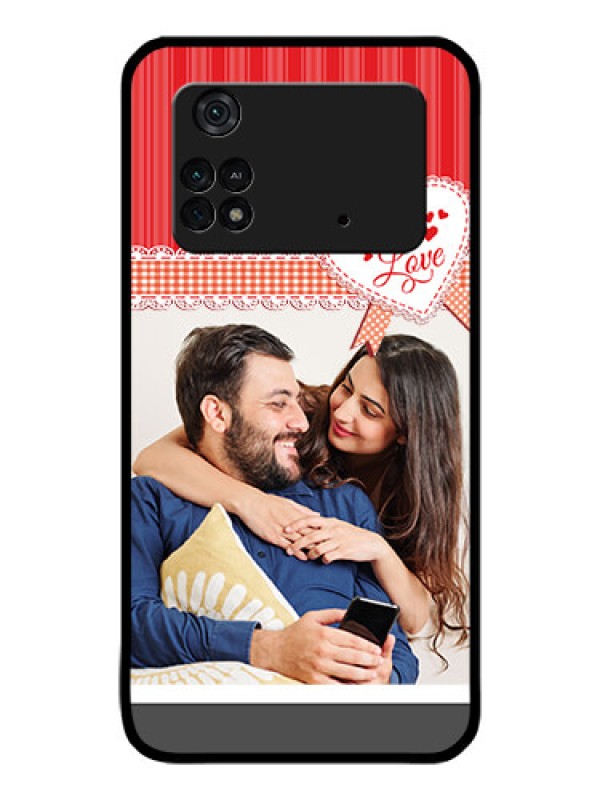 Custom Poco M4 Pro 4G Custom Glass Mobile Case - Red Love Pattern Design